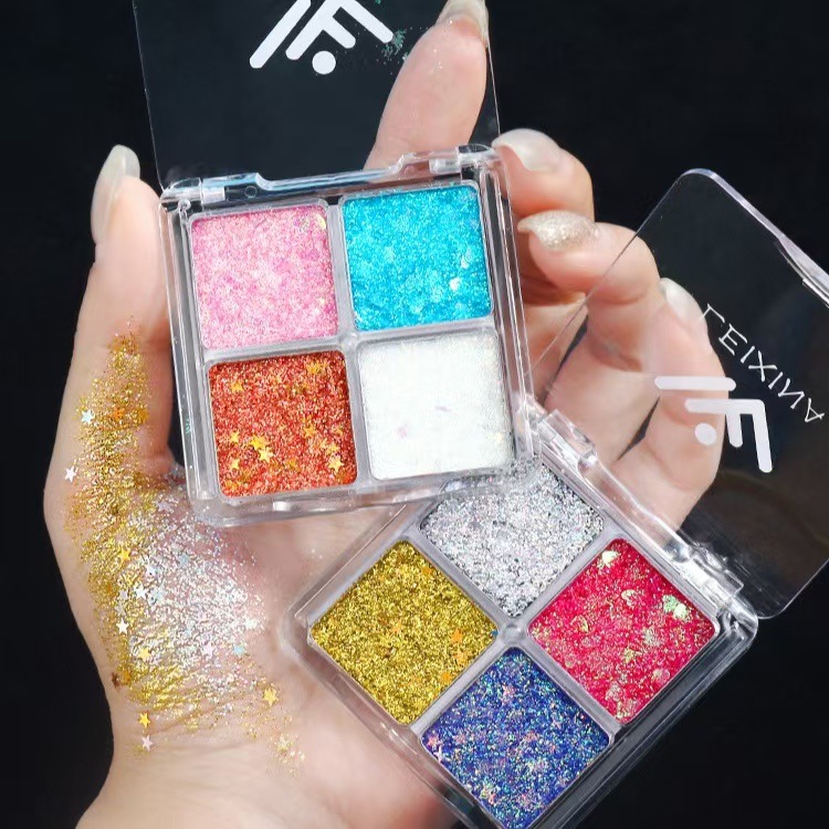 Four-Color Eye Shadow Sequin Glitter Glitter Gel Kidsren's Stage Makeup Performance Special Makeup Large Sequin Eye Shadow Palette