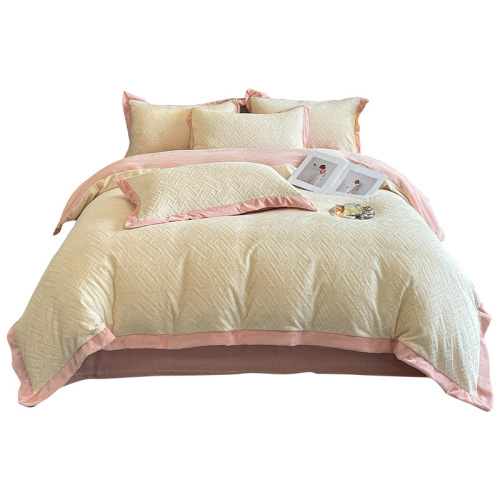 Category A 8 pounds plus thick winter milk velvet four-piece set high weight carved double-sided velvet bed sheet quilt cover Nantong bedding