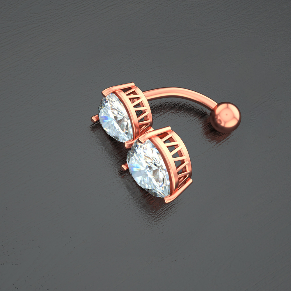 Popular Medical-grade Stainless Steel Zircon Double Ring, Jewelry, Heart-shaped Navel Piercing_voghion.com