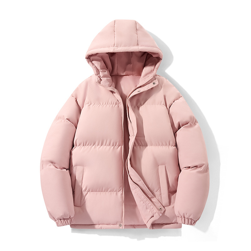 Transfronterizos nuevos hombres de algodón corto pareja de invierno de color sólido cálido con capuchón engrosado fábrica de chaqueta de algodón al por mayor