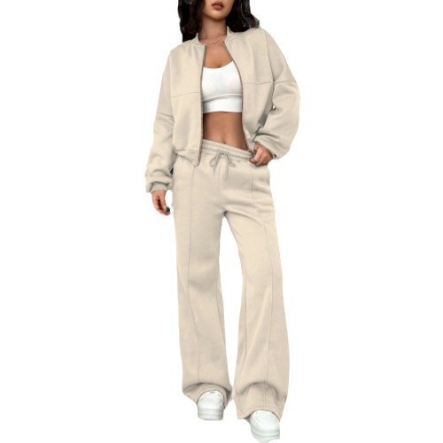 2024 Spring and Autumn Sweater Two-piece Women's Wear, Europe and America cross-border trend fashionable casual zipper cardigan and trousers