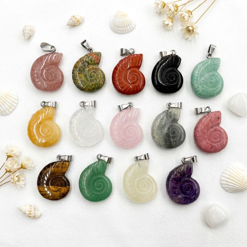 Cross-Border Natural Stone Crystal Snail-Shaped Tiger Eye Stone Aventurine Carved Fossil Snail Pendant DIY Jewelry Accessory