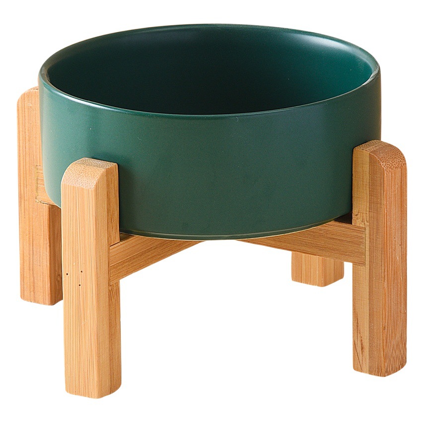 Mascota perro comida tazón gato tazón de cerámica gato tazón aumento de bambú marco protección columna cervical beber tazón anti-golpe