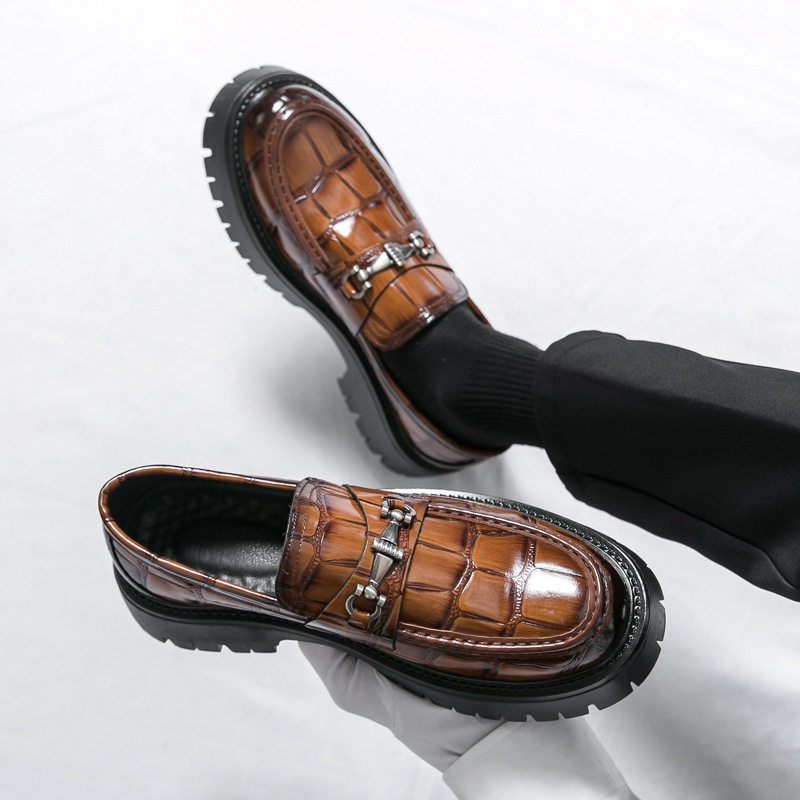 Giày lười nam da PU cỡ lớn phong cách công sở, đế dày gót 3-5 cm, khóa kim loại — 6322 nâu, 6322 đen chi tiết 12