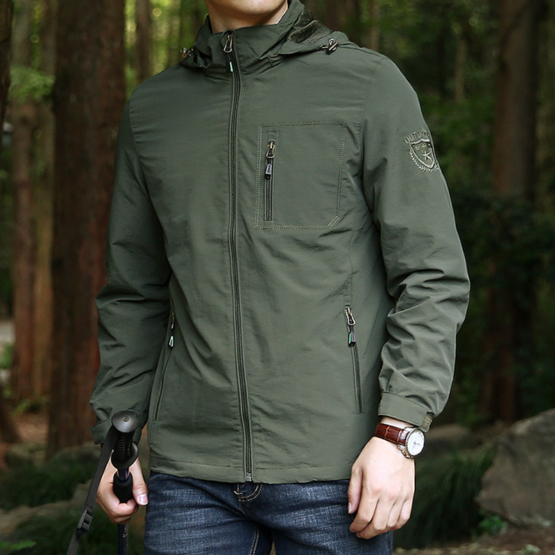 Spring and Autumn Thin Solid Color Embroidered Hooded Workwear Military Outdoor Leisure Travel Jacket Men's Jacket Coat Spring and Autumn Thin Solid Color Embroidered Hooded Workwear Military Outdoor Leisure Travel Jacket Men's Jacket Coat