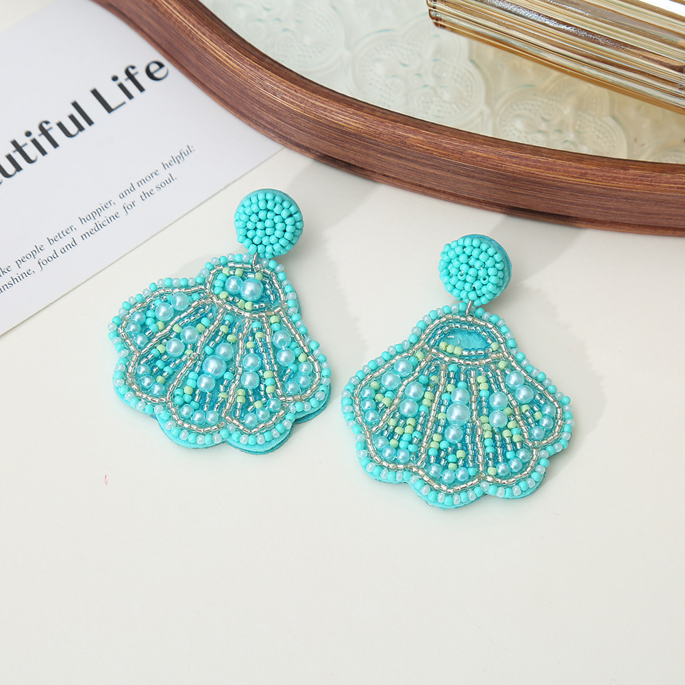 Daily Occasion 1 Pair IG Style Marine Style Starfish Shell Beaded Inlay Glass Rhinestones Drop Earrings Ear Studs
