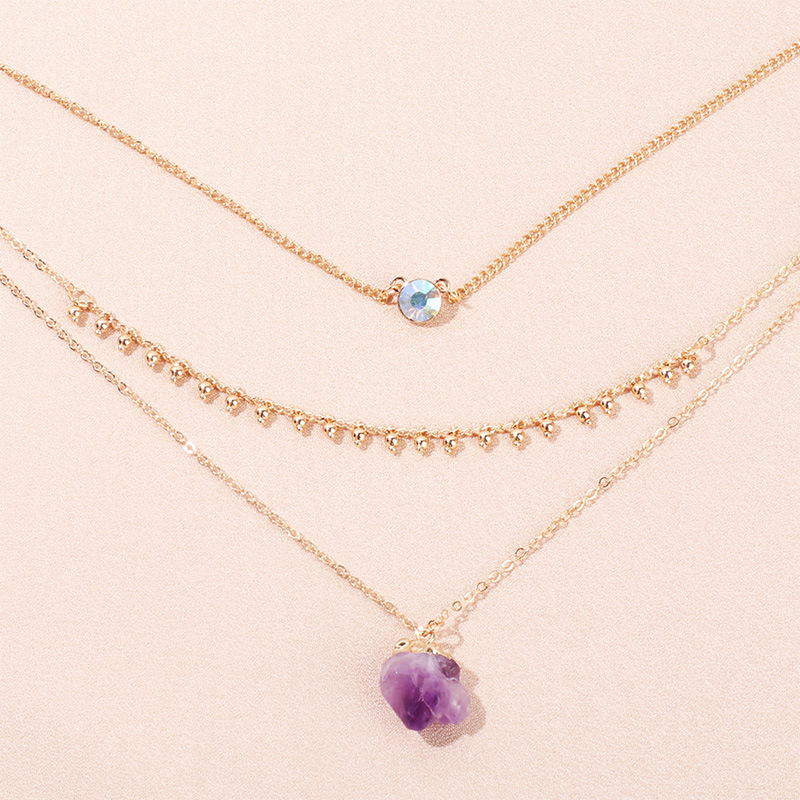 Layered, Plating Design Sweet Geometric Artificial Crystal Copper Necklace Layered Plating Copper Necklaces