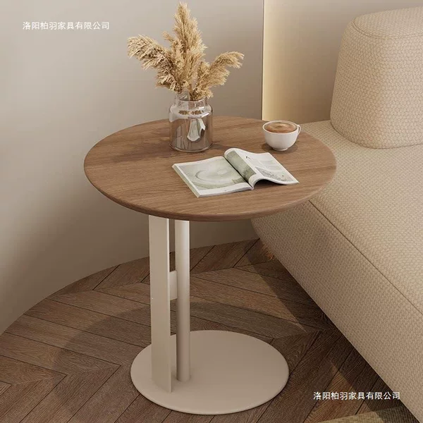 Wabi-sabi style sofa side table set for home use in the living room, small round table for reception and discussions, solid wood mini coffee table for balcony