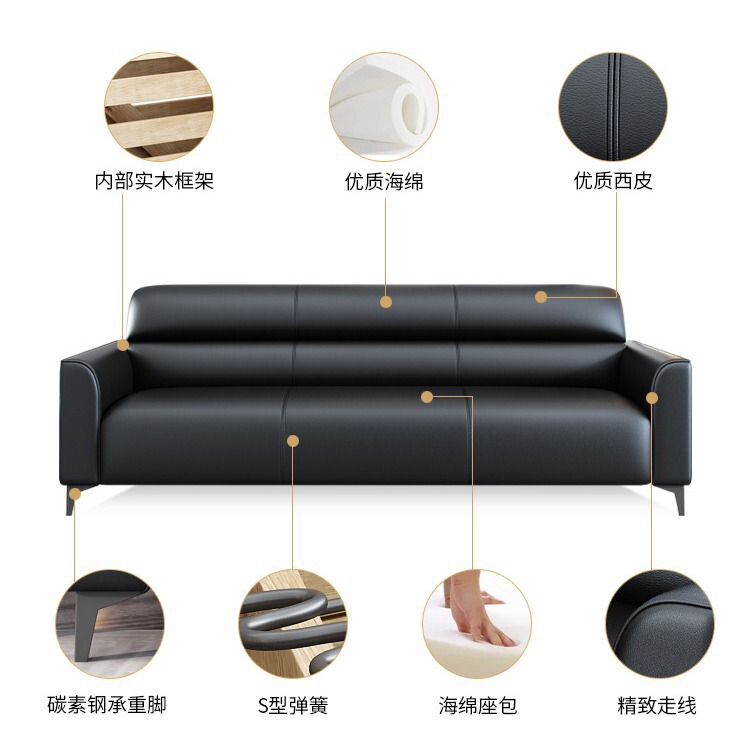 办公沙发现代简约会客接待三人位小户型办公室商务猫抓皮茶几组合|undefined