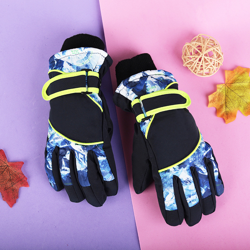 4-17 años de edad de los niños engrosada a prueba de frío impermeable a prueba de viento antideslizante cálido esquí nieve jugando guantes de algodón de invierno