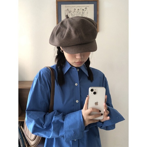 Japanese woolen large version face-showing little painter hat is versatile and easy to wear retro octagonal hat