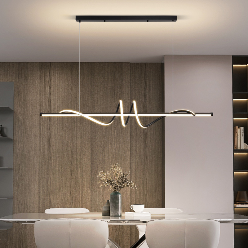 Diseñador de lámpara de restaurante 2024 nuevo estilo minimalista moderno bar una palabra larga mesa de comedor Zhongshan lámparas