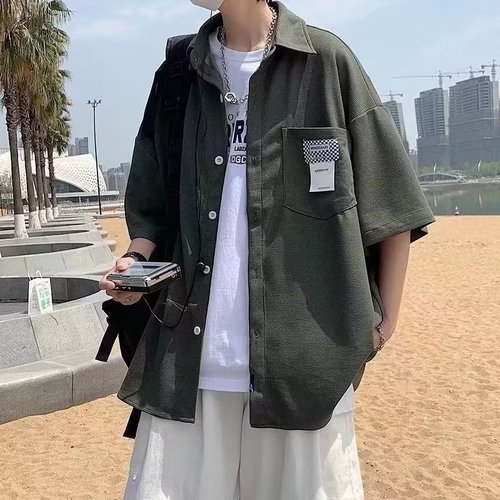 Men's Short Sleeve Shirt 2025 Summer Fashion Youth Versatile Loose Streetwear Cardigan Top Wearable Outdoors