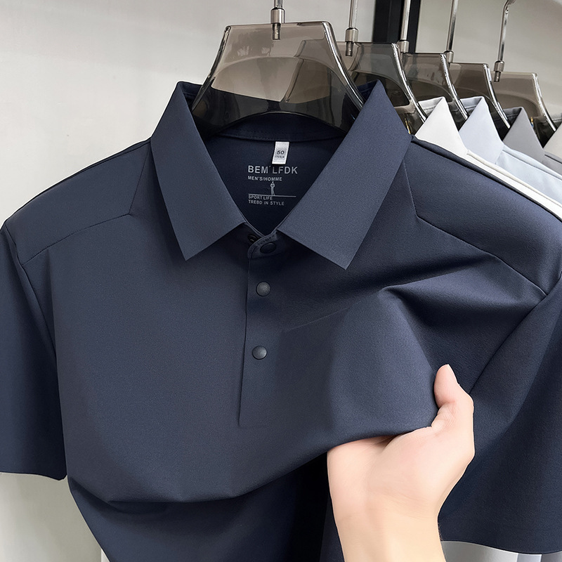 10A Antibacterial Seamless Ice Silk Short-Sleeved Polo Shirt for Men 2026 Summer New Style Lapel Casual High-End Men's T-Shirt