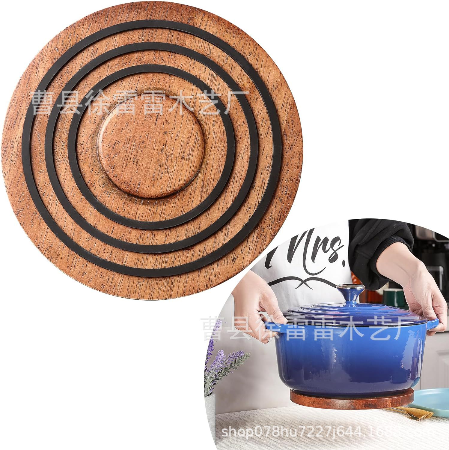木制磁性锅架厨房桌面平底锅煎饼锅架带硅胶防滑圆形荷兰锅底座