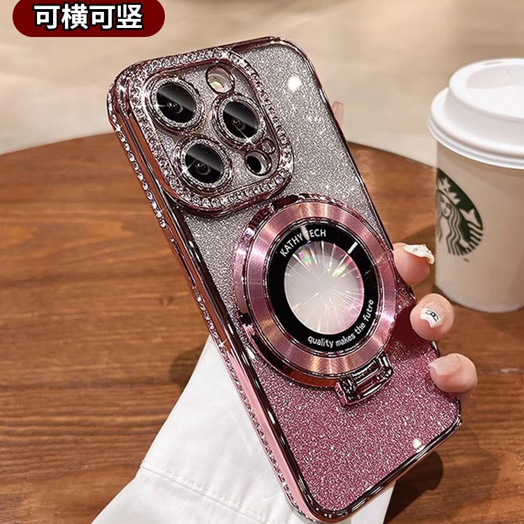 Funda para iPhone 17, soporte magnético con diamantes de imitación electrochapados para iPhone 15, funda para iPhone 14 Pro con borde adornado.