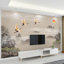中式山水国画壁纸8d立体电视背景墙布3d无缝设计壁布水墨装饰壁画