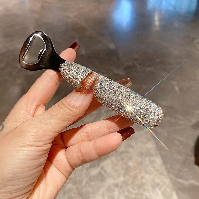 Abridor de botellas con incrustaciones de diamantes para uso doméstico y en restaurantes, abridor de cerveza de acero inoxidable con incrustaciones de diamantes.
