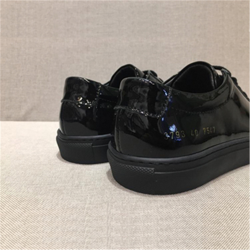 7547 Black Patent Leather Comm Delicate and Bright Couple Style Genuine Leather Flats Shoes for Men