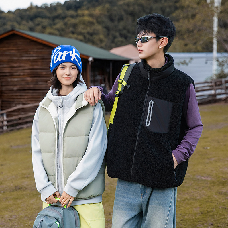 Foreign Trade Cross-Border Wholesale Mountain-Style Outdoor Lamb Wool (Reversible) Stand-Collar down Vest Plus-Size Men's Jacket Foreign Trade Cross-Border Wholesale Mountain-Style Outdoor Lamb Wool (Reversible) Stand-Collar down Vest Plus-Size Men's Jacket