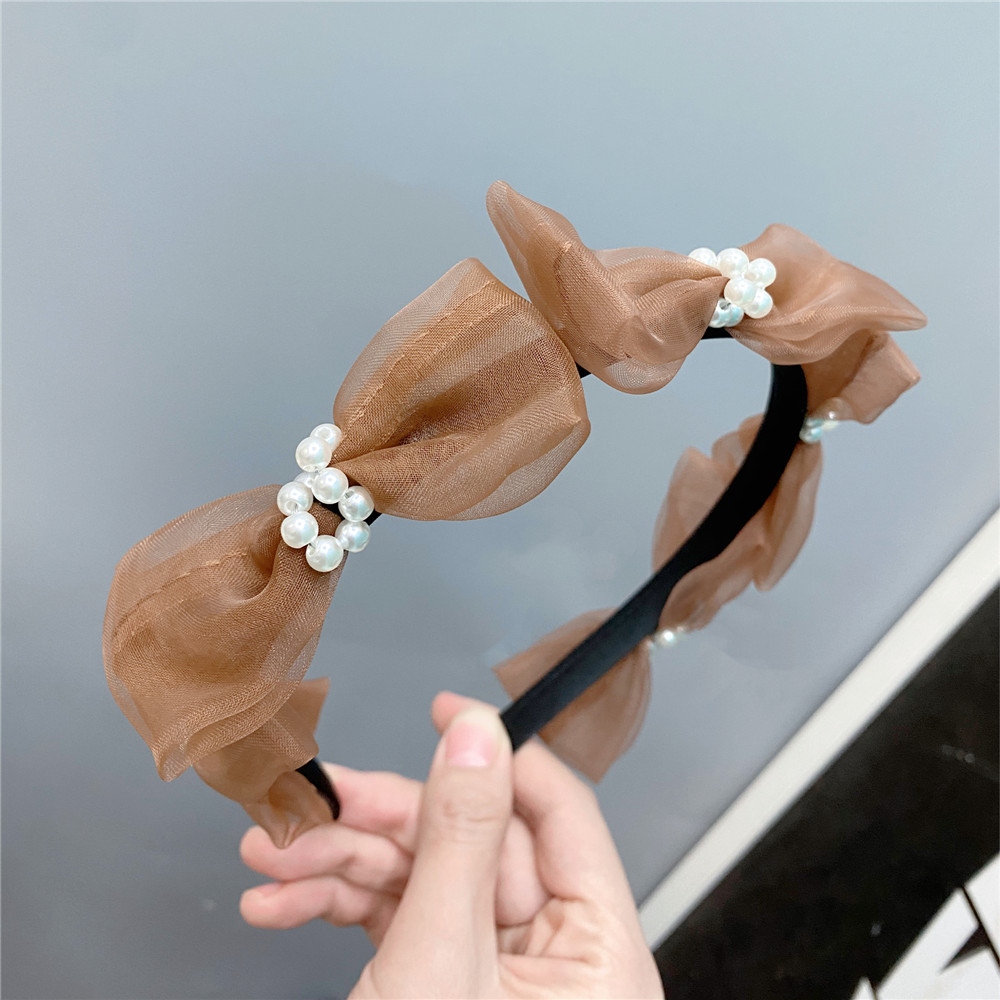 Fashion Mesh Pearl Small Bow Headband Wholesale Sweet Hair Accessories display picture 4