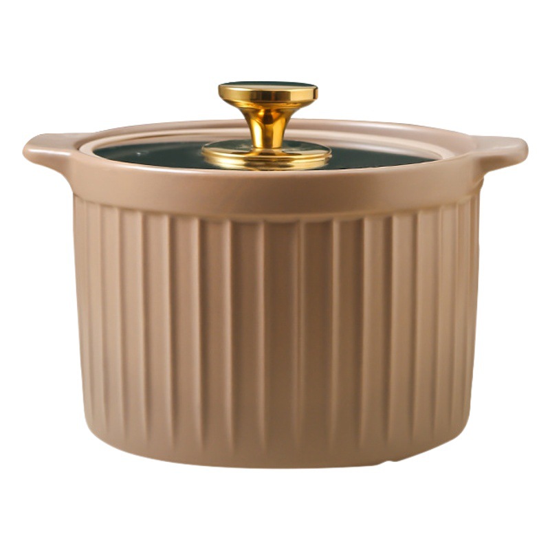 Creativa mate esmalte de cerámica cazuela con cubierta de vidrio patrón vertical simple resistente a altas temperaturas fuego abierto hogar olla al por mayor image 1