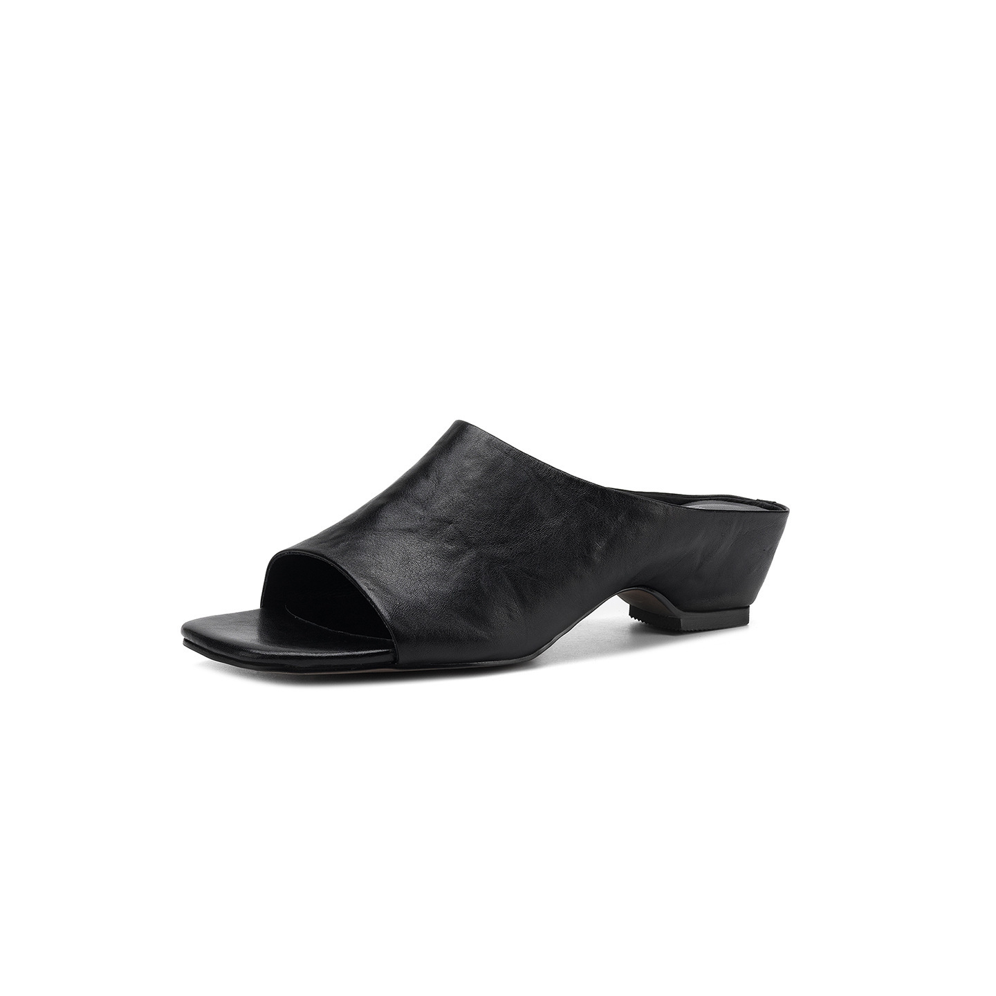 Sandal nữ da bò quai ngang gót thấp hở mũi phong cách Hàn Quốc — đen chi tiết 28