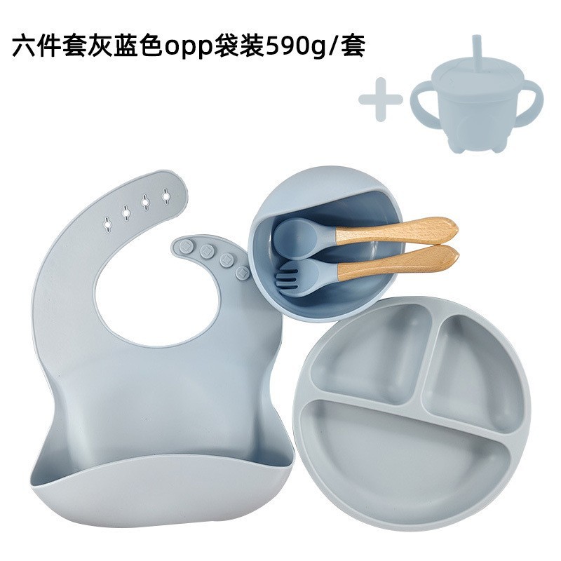 Amazon bebé vajilla de silicona alimentación 6 piezas traje de comida complementaria comer babero lechón tazón tenedor cuchara vajilla de silicona