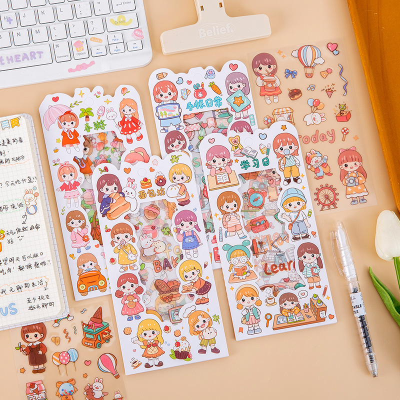 Vigilancia de la niña transparente pegatinas impermeables para mascotas diy diario de mano pegatinas decorativas pegatinas de papelería de dibujos animados adorables chicas