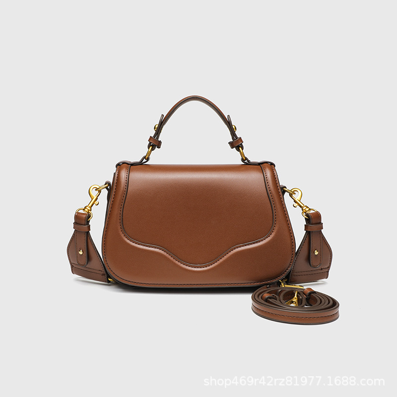 Cross-border Women's Bag 2025 New Fashion Commuter Leisure All-match Leather Single-shoulder Leather Crossbody Bag Saddle Bag