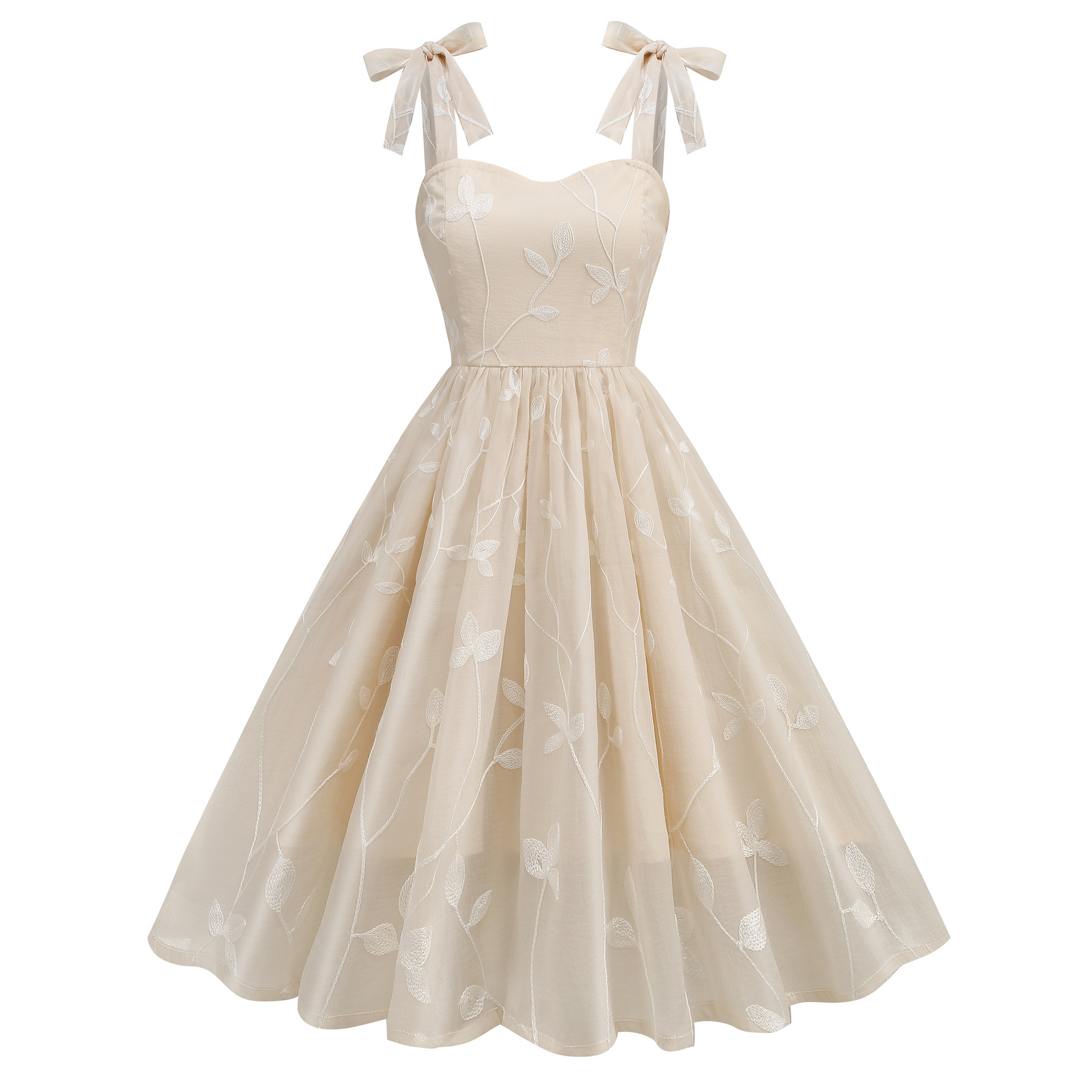 Amazon Cross-Border European and American Suspender Embroidered Dress Cocktail Retro Hepburn Dress 8771