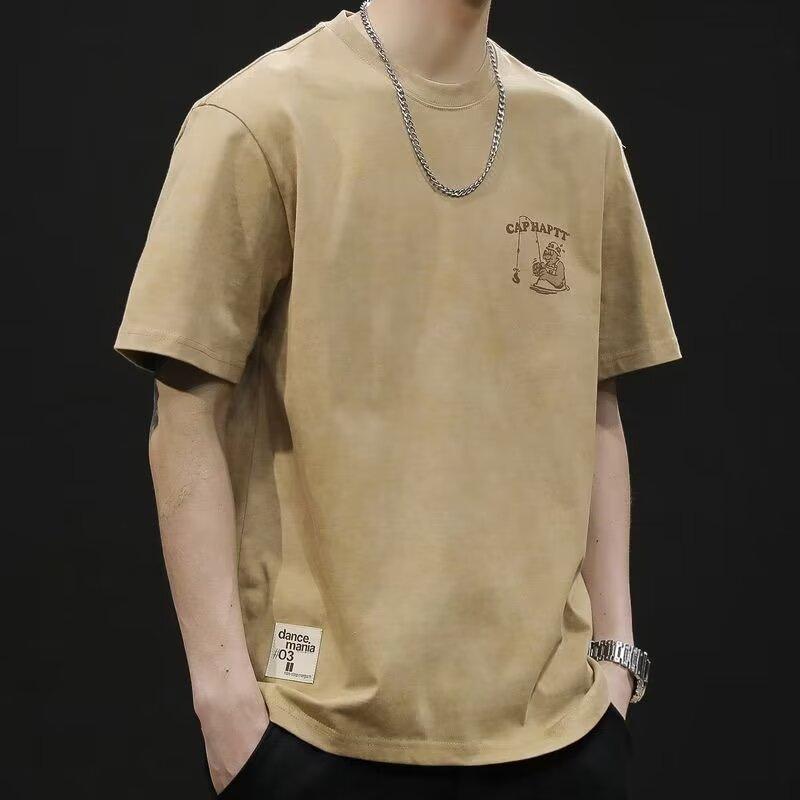 香港スタイルの漫画多用途プリントトップストレンディなブランド半袖 Tシャツメンズ夏ルーズカジュアルイン半袖 Tシャツ|undefined