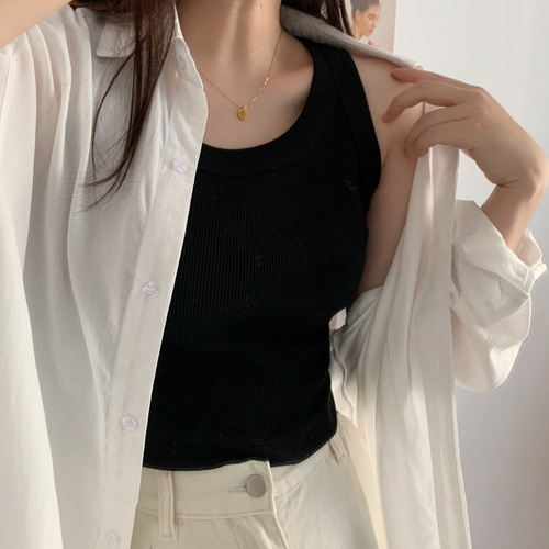 High-waisted short vest for women to cover breasts and prevent exposure, threaded cotton navel-baring bottoming camisole top 2024 summer new style