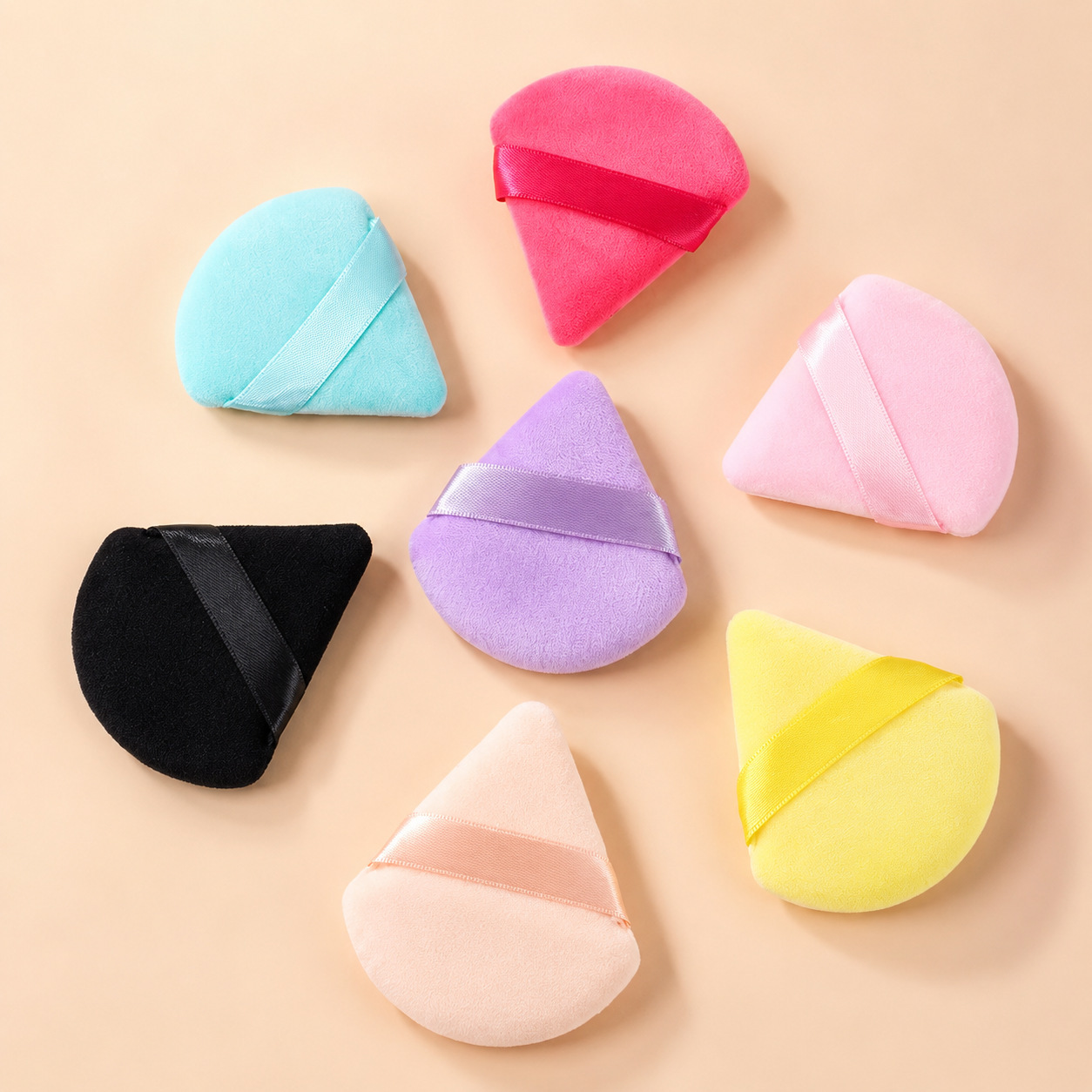 Esponja triangular para polvos sueltos, aplicador de polvos compactos, esponja de superficie aterciopelada, aplicador de polvos secos, herramienta de belleza.