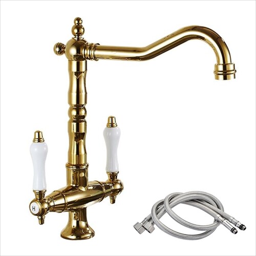 Cross-border French-style rotating hot and cold single hole brass faucet European gold color undermount sink faucet