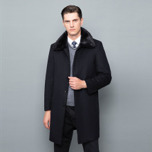 轻奢水貂毛领羊毛大衣男中长款休闲中年爸爸保暖濑兔毛内胆毛外套