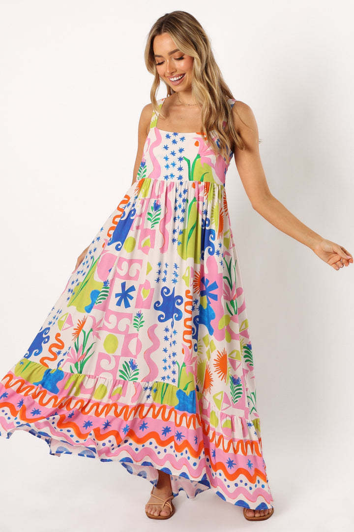 Vestido largo con tirantes y estampado floral, falda amplia – Producto para Amazon
