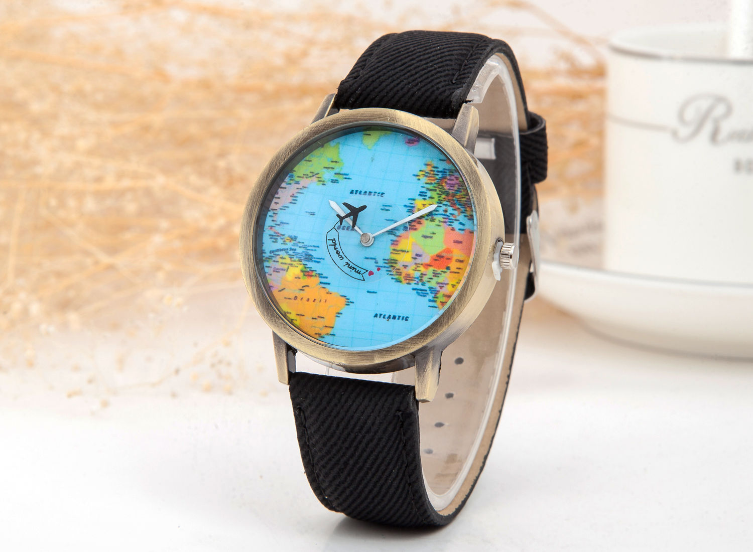 Hot selling circling the earth, cowboy belt watch, antique copper aircraft map belt, men's and women's watch_voghion.com