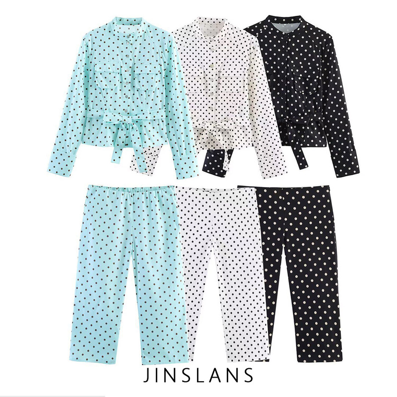 Cross-Border Foreign Trade Za European and American Style Women's Clothing Aliexpress Hot-Selling Items: Polka Dot Shirt, Jacket, Capri Pants, High-Waisted Nude Pants
