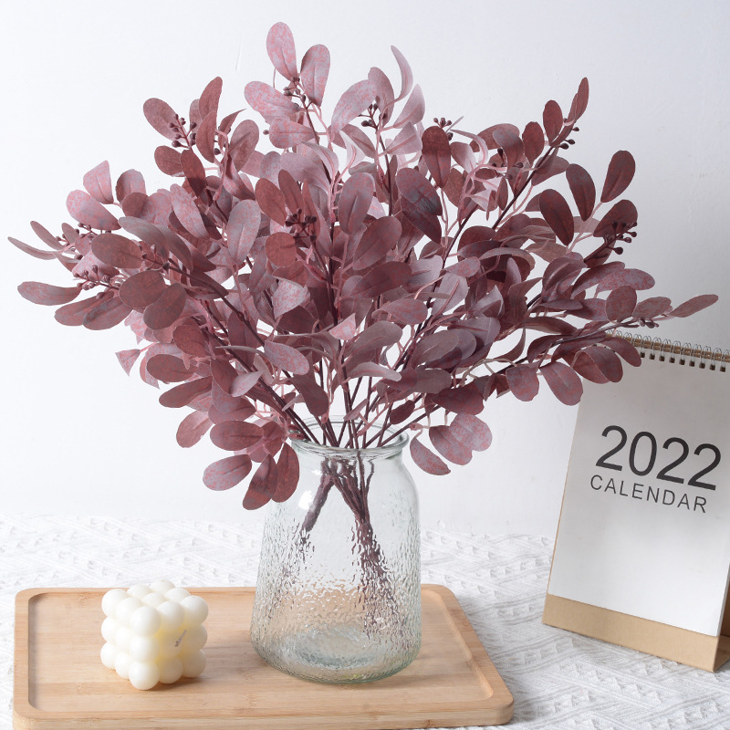 仿真把束棗葉5叉冬青棗葉婚慶路引地排插花 婚禮堂配草綠葉子裝飾