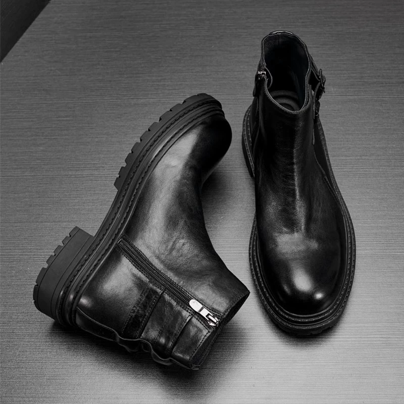 Черные ботинки Martin, мужские высокие осенне-зимние ботинки для спецодежды из натуральной кожи на молнии, модные мотоциклетные сапоги из воловьей кожи, Модные ботильоны