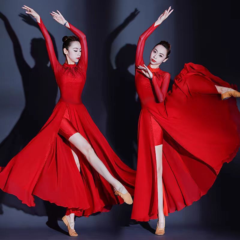 开场舞大摆裙舞蹈演出服舞蹈服装长裙中伴舞古典舞飘逸现代