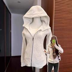 修身连帽卫衣外套女春秋2025新款韩系穿搭小个子连帽收腰上衣女装