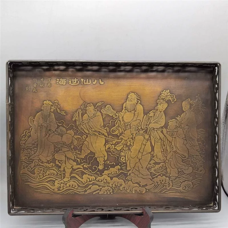 Антикварная коллекция, антикварная тарелка «Восемь бессмертных, пересекающих море», медная тарелка, тарелка с фруктами «Восемь бессмертных», ремесленные украшения