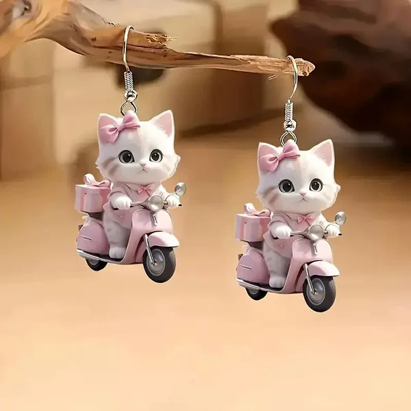 Cross-border Charming Pink Cat 2D Acrylic Earrings Ladies Cute Cartoon Fit Party Girlfriend Gift