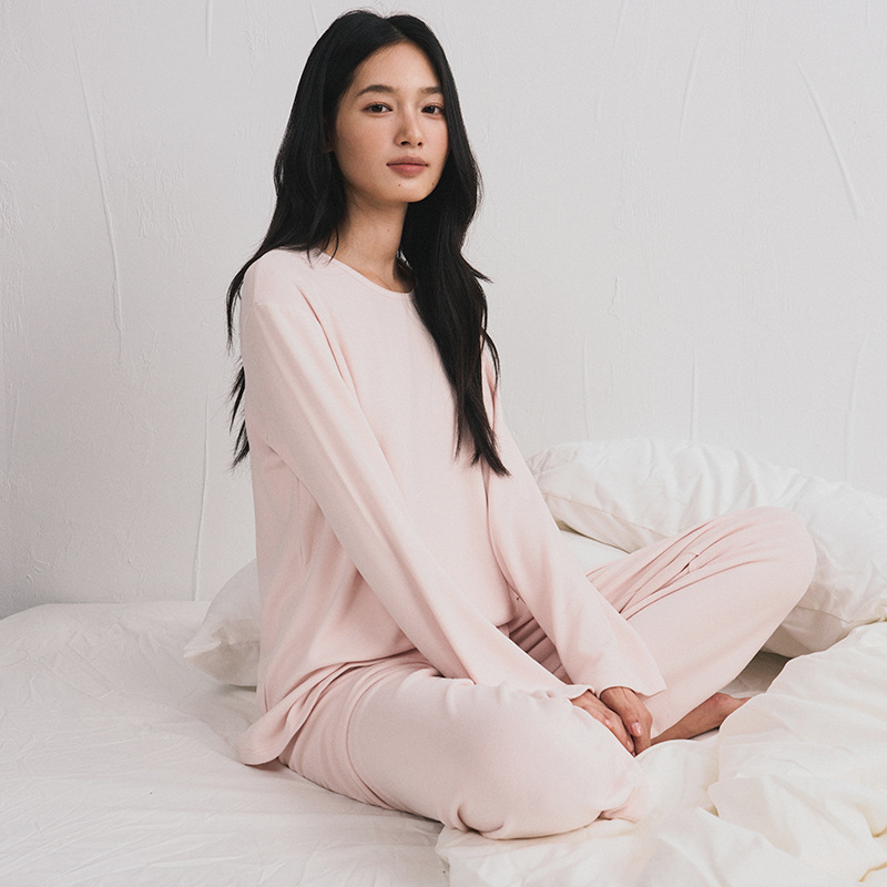 秋冬海藻纤维家居服女防螨保湿双面磨毛睡衣开叉设计感简约可外穿|undefined
