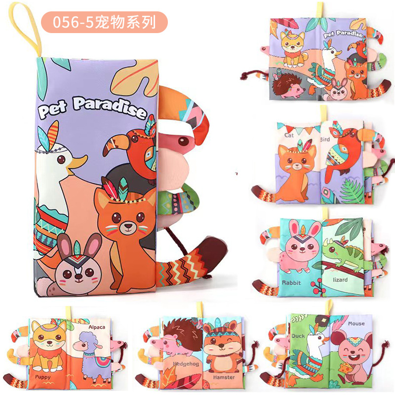 Educación infantil libro de tela tridimensional de cola no desgarrado con papel de resonancia BB juguetes de dinosaurios animales del bosque libro de tela bebé image 10