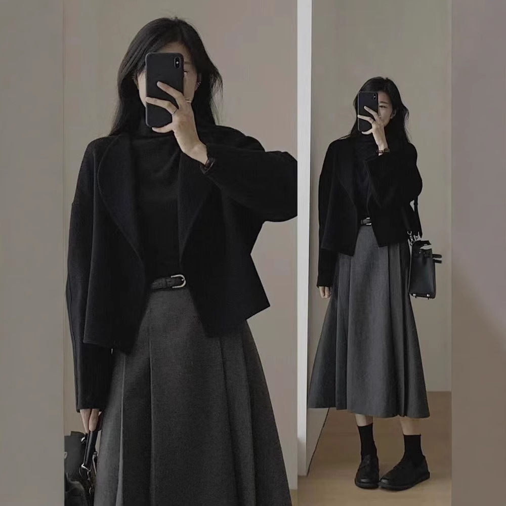 2024 new Korean version of plus size women's short suit coat women's woolen coat French autumn and winter slim coat