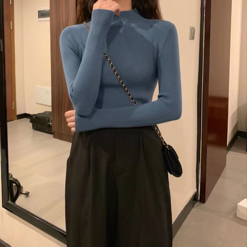 半高领内搭毛衣女打底衫秋冬2022新款百搭洋气修身贴身长袖针织衫 pic 13