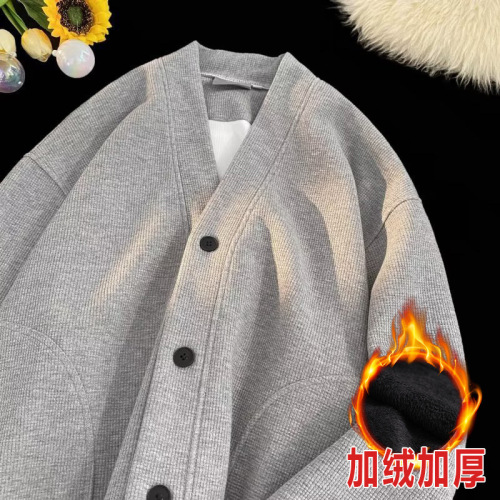 Sweatshirt Open V-neck Loose Versatile Cool Bad Boy Style Men and Women's Outerwear Direct from Overseas Trade Factory Wholesale